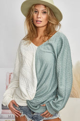 BiBi Twist Front Contrast Cable Knit Top, front view