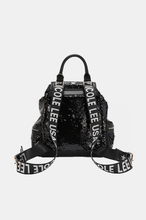 Back view of Nicole Lee sequin patch backpack