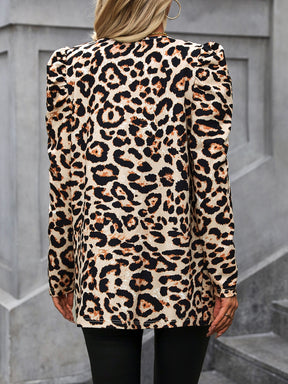 Leopard open front puff sleeve jacket, back view