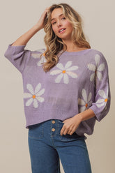 BiBi floral pattern slit sweater in purple, front view