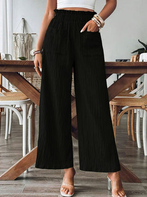 Black pocketed elastic waist wide leg pants