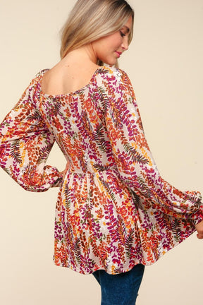 Haptics floral square neck peplum blouse back view