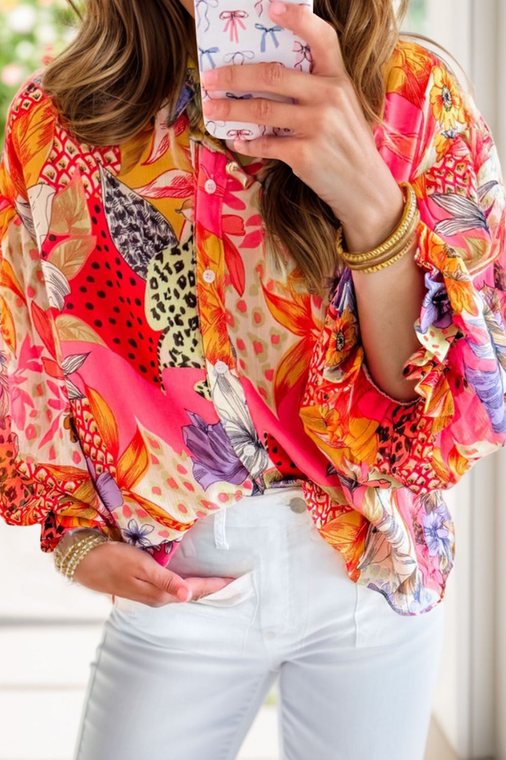 Printed Button Down Long Sleeve Shirt