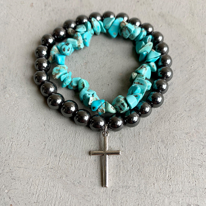 Turquoise alloy bracelet with cross charm