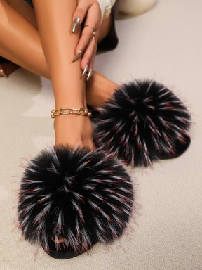 Elegant fuzzy open toe sandals with fluffy pom-poms