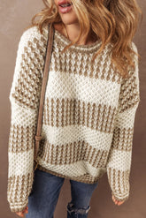 Color block round neck sweater with dropped shoulders