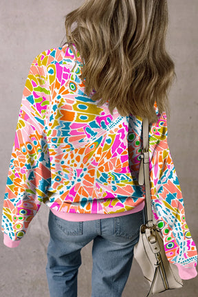 Colorful printed round neck long sleeve sweatshirt back view