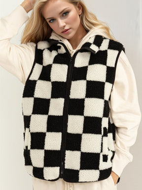 Double Take checkered zip-up vest, front view