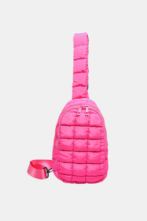 Hot pink quilted nylon crossbody bag