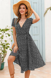 Perfee printed short sleeve dress with chic tied design