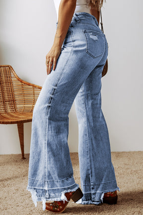 Raw Hem wide leg Jeans with Pockets