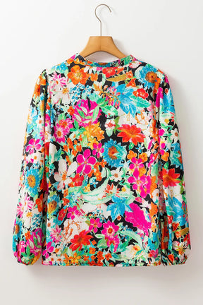 Back view of floral printed long sleeve blouse