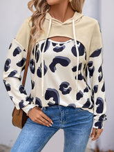 Perfee drawstring faux layered hoodie with leopard print front