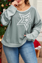 Plus size sage top with star design and round neck