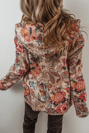 Floral printed long sleeve hooded jacket back view